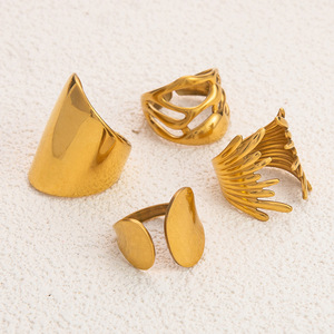 แหวนสแตนเลสทรงเรขาคณิต ชุบทอง 18K รูปทรงตัวยู ดีไซน์ไม่สมมาตร สำหรับผู้หญิง เครื่องประดับสำหรับงานปาร์ตี้ - Product Image 2