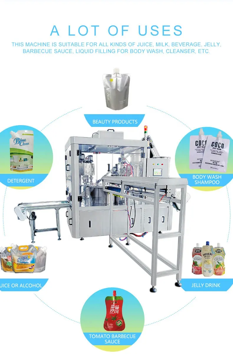 Spout pouch filling and capping machine automatic stand-up pouch filling machine  with nozzle 