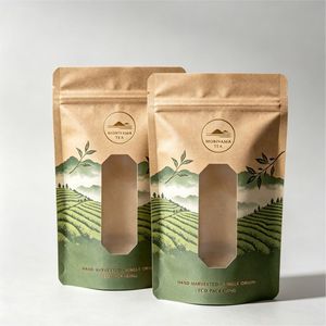 Custom Logo Printed Eco Friendly Kraft Paper Matte Finish <b>Zip</b> Lock Resealable Stand Up Pouch For Loose Tea Packaging <b>Bag</b> - Product Image 2