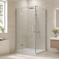Cabine de douche d'angle sur mesure avec porte battante en verre transparent, cadre argenté, design moderne, vente en gros