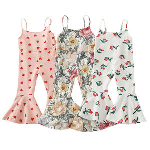 Vêtements d'été pour enfants, combinaison à imprimé floral en forme de cœur pour bébés filles, combinaison à pattes d'éléphant - Product Image 1