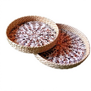 Grand Festive Palace <b>MOP</b> Inlay Rattan Serving Tray Set Handcrafted Premium Snack Serving Collection for Ramadan - Product Image 1