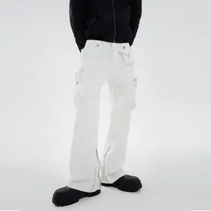 Pantaloni con etichetta personalizzata per uomo drop ship men street wear stock pantaloni svasati bianchi svasati impilati