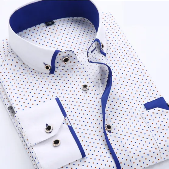 Camisa de manga larga con estampado para hombre, ropa de moda de estilo coreano, informal, de negocios, ajustada, para actos sociales, novedad