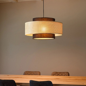Lustre rond en rotin de style japonais, luminaire suspendu LED E27 pour salle à thé, salle à manger, salon - Product Image 4