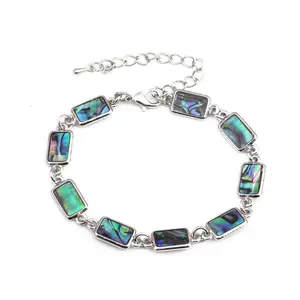 Boho Beach Natural Jewelry Silver Color CZ Zircon Bracelets Luxury Natural Abalone Shell Cross Bracelet for Women Men