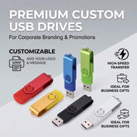 Clé USB 3.0 pivotante en métal avec logo personnalisé, 1 Go-32 Go, portable, avec boîte cadeau, idéale pour les salons professionnels et les cadeaux promotionnels.
