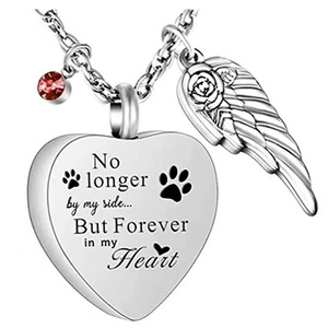 Stainless Steel Heart Keepsake Pendant Necklace <b>Angel</b> Wing Charm Memory Jewelry for Family Pet <b>Gift</b> - Product Image 4