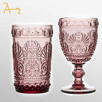Vendeur chaud 2023 violet champagne verre à vin tasses vintage gobelets roses en relief coloré eau et jus tasses en verre