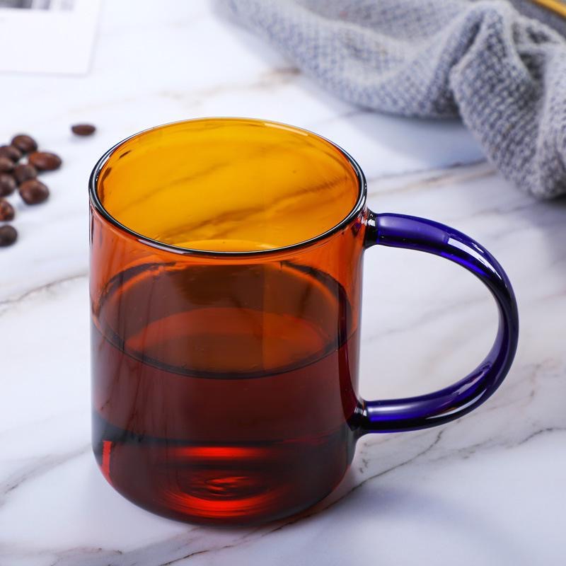 380ML High Borosilicate Glass Coffee Mugs Solid Colorful Single Wall Glass Cup With Handle