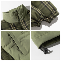 Veste matelassée à col montant pour homme, coupe ample, motif écossais, chaude, multi-poches, style workwear pour l'hiver