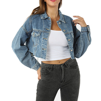 Veste en jean courte élégante pour femmes, denim tissé matelassé avec décoration boutonnée pour l'automne