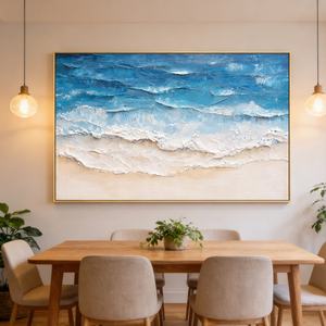Peinture abstraite de plage lumineuse, art mural, décoration intérieure, œuvre d'art texturée faite à la main pour le salon, la chambre à coucher, le bureau, arts décoratifs - Product Image 1