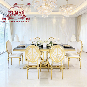 Juego de mesa de comedor de cristal de acero inoxidable para uso en restaurantes y exteriores, muebles de hotel de lujo modernos - Product Image 3