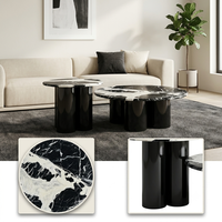 Table basse gigogne en marbre noir Calacatta Luca Natural |   Ensemble de tables basses rondes à veines blanches pour salon moderne et hôtel