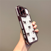 Coque de téléphone souple transparente à imprimé nœud papillon rouge vin brillant pour iPhone 18 Pro Max 17 16 15 14 Pro Max, coque en silicone style coréen pour fille