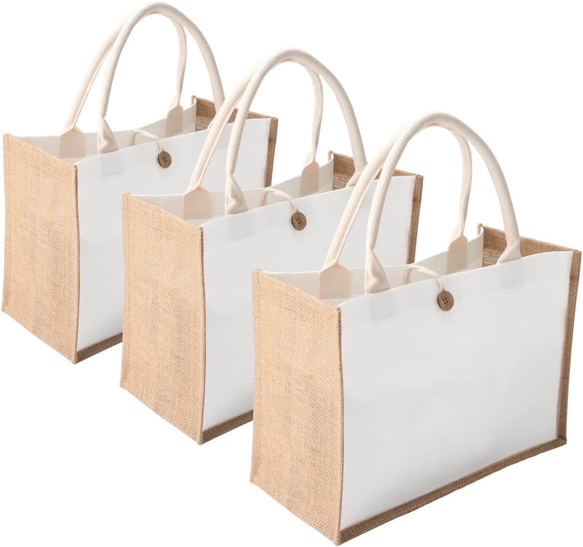 Borse per la spesa riutilizzabili laminate Eco-Friendly di alta qualità in bianco personalizzate per riciclare la Tote in juta di cotone naturale