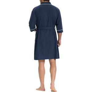 Bata de hombre de punto gofrado de manga corta, ligera, con bolsillos, estilo kimono de algodón, para spa y descanso. - Product Image 3