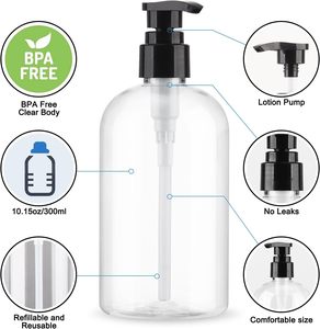 Bouteilles de shampooing rondes transparentes en PET de 32 oz/1 litre, vides, rechargeables, sans BPA, avec pompe pulvérisatrice et impression sérigraphique - Product Image 4