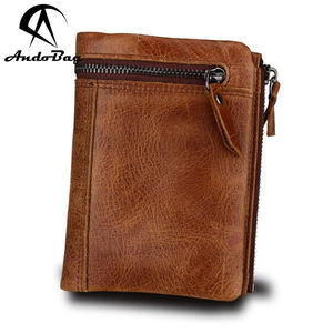 Portefeuille court pour homme en cuir de vache véritable avec blocage RFID, portefeuille décontracté pour affaires avec fermeture éclair, en cuir véritable - Product Image 1