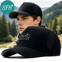 Casquette de baseball unisexe ajustable à visière incurvée structurée, respirante, perforée au laser, avec logo brodé personnalisé, idéale pour la randonnée en extérieur
