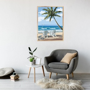 Kit de peinture par numéros XIXI, série paysage, plage en bord de mer, cocotier, toile pliante faite à la main, peinture décorative peinte à la main - Product Image 2