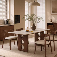 Ensemble de table à manger extensible moderne, structure en bois massif, plateau en marbre rectangulaire, meubles pour la maison, l'appartement, l'hôtel