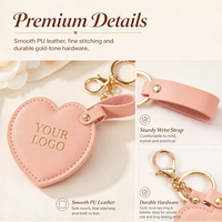 Porte-clés miroir en cuir PU en forme de cœur personnalisé, miroir de poche cosmétique portable avec logo personnalisé pour cadeau promotionnel