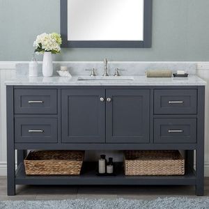 <span class=keywords><strong>Mobile</strong></span> <span class=keywords><strong>Bagno</strong></span> Moderno Freestanding con Ripiano Inferiore Aperto, Top in Marmo Bianco, Lavabo Singolo per Casa e Hotel - Product Image 2