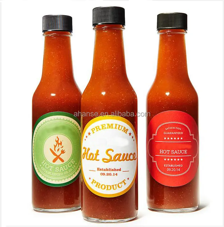 5oz 150ml 8oz 250ml round shape custom print hot sauce packing woozy glass bottle for ketchup spice with red plastic cap