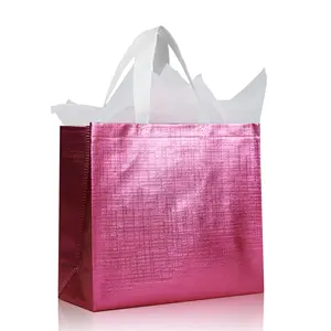 Custom Non Woven Fabric Glossy Blue Pink Reusable Gift Bags Goodie Bags Bulk For Birthday Wedding