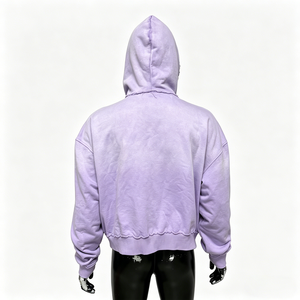 เสื้อฮู้ดดี้ผู้ชายลายตัวอักษร สไตล์สตรีทแวร์ ทรงครอป บ็อกซี่ ผ้าเฟรนช์เทอร์รี่ ซันเฟด ประดับคริสตัลแบบฮอตฟิกซ์ ล้างสีแบบแอซิดวอช ซิปหน้า - Product Image 4