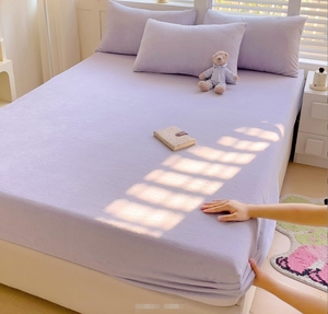 YongHo Winter Cozy Milk Velvet Locking Sábana bajera ajustable King Size Elastic Full Bed Cover con facecloth Estilo liso para dormitorio - Product Image 5