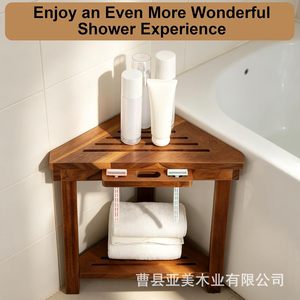 Wooden <b>Corner</b> <b>Shower</b> Stool With Storage <b>Rack</b> For Bathroom Furniture - Product Image 3