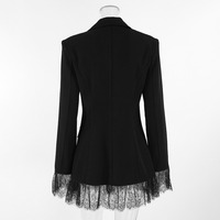 Nouvelle Collection Automne 2026 – Blazer Noir Élégant pour Femme avec Bordure en Dentelle, Coupe Cintrée, Revers Crantés, Ourlet Volanté et Manches Longues – Vente en Gros