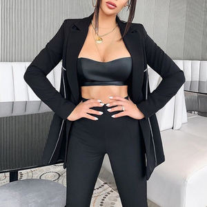 Logo personnalisé 2019 <span class=keywords><strong>Noir</strong></span> Patch Sangle Réfléchissante Sûre Femmes Oversize Blazer <span class=keywords><strong>Femme</strong></span> Casual Manteaux Bureau Dames Survêtement Chic Tops - Product Image 2