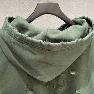 Dehan NA sweat à capuche en molleton éponge français lourd personnalisé sweats à capuche surdimensionnés à manches longues pour hommes brodé trou cassé en détresse - Product Image 5