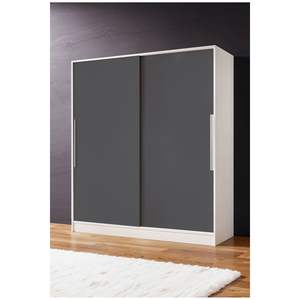 Armoire coulissante moderne autoportante à 2 portes gris foncé avec penderie pliante et tiroirs pour petits espaces et hôtels - Product Image 6