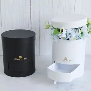 Venta al por mayor de lujo cilindro artesanía tubo de papel paquete caja redonda, flor regalo embalaje rosas sombrero papel flor caja