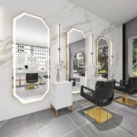 Grands cadres de miroir dorés en aluminium ornés, accessoires de salon de coiffure pour la décoration murale des miroirs