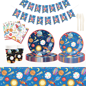 DAMAI - Juego de Vajilla Desechable con Temática Espacial para Fiestas Infantiles, Platos de Papel para Postres, Vasos, Servilletas, Kits para Fiestas de Cumpleaños - Product Image 1
