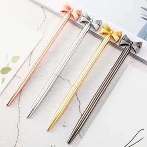 Lisen New creative small bow head twist metal pens laser logo rose gold cute girl gift pen