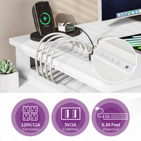 AJUNION Bureau d'ordinateur blanc en forme de L avec ports USB Armoire de classement à bande lumineuse LED Étagères réglables Table de jeu pour la maison