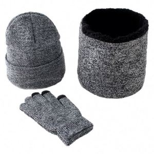 Ensemble de trois pièces en fibre acrylique personnalisée, épaisse et chaude, bonnet, écharpe, gants tricotés - Product Image 5