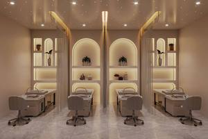 Design d'intérieur de salon de beauté de luxe, suite de salon de coiffure moderne, mobilier sur mesure, marbre, verre, or champagne, design clé en main pour spa - Product Image 5