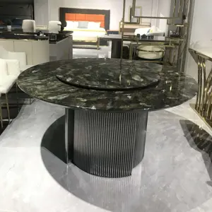 Fabrika doğrudan satış kayrak üst paslanmaz çelik ayak lüks yemek masası seti ile dönebilir yuvarlak yemek masası