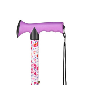 Aluminum Alloy Telescopic Walking Stick <b>Wrapped</b> Flowers Adjustable Outdoor Hiking <b>Pole</b> Comfortable Handle Rubber Tip - Product Image 3
