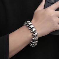 Bracelet d'Anniversaire en Acier Inoxydable Poli Grand Biker Style Gothique avec Lien de Crâne pour Hommes