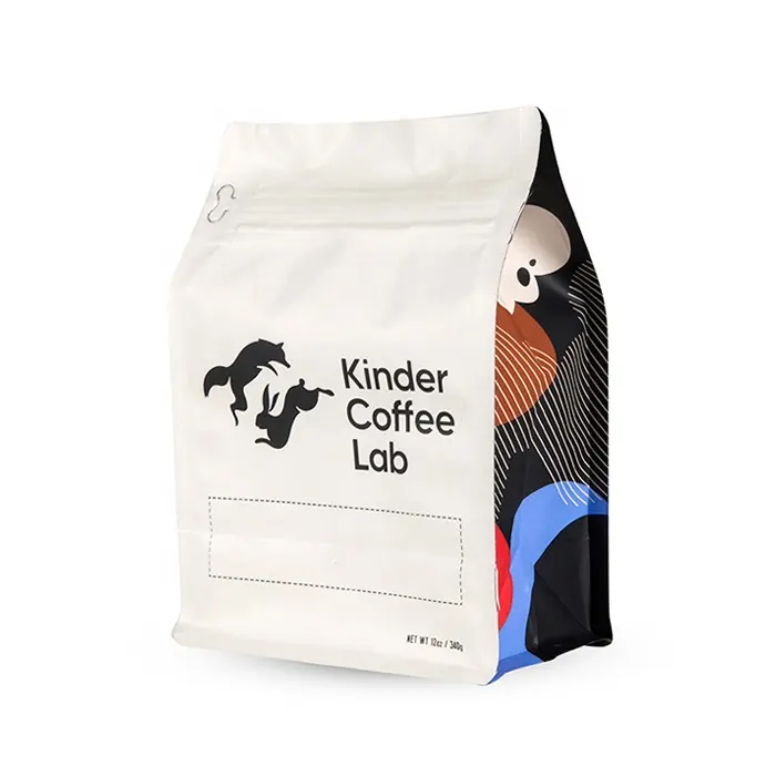 Saco de embalagem reciclável impressa personalizada, bolsa inferior quadrada reciclável 200g 500g 1kg 5lbs de grãos de café