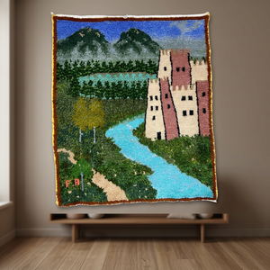 Décoration murale rectangulaire en laine légère faite à la main, paysage de château, art décoratif pour la maison - Product Image 2